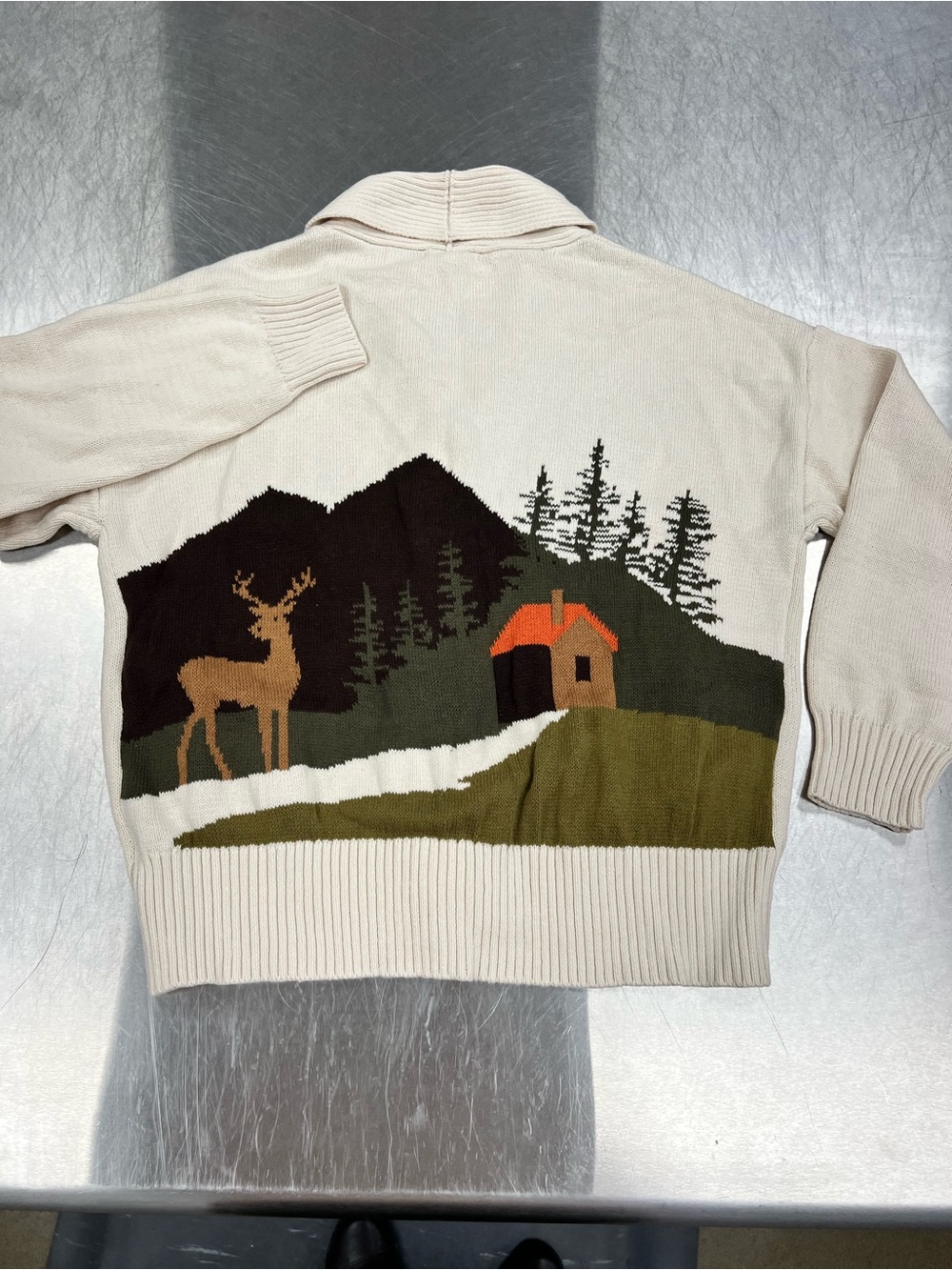 Blu Pepper Cream Shawl Collar Knit Cardigan Deer Cabin & Nature Women’s M - Picture 9 of 13